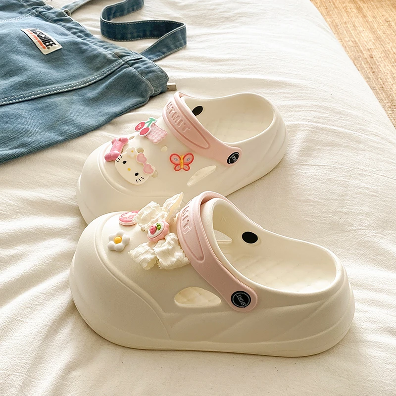 增高夏季包头防滑防臭洞洞鞋女款EVA学生外穿海边厚底拖鞋