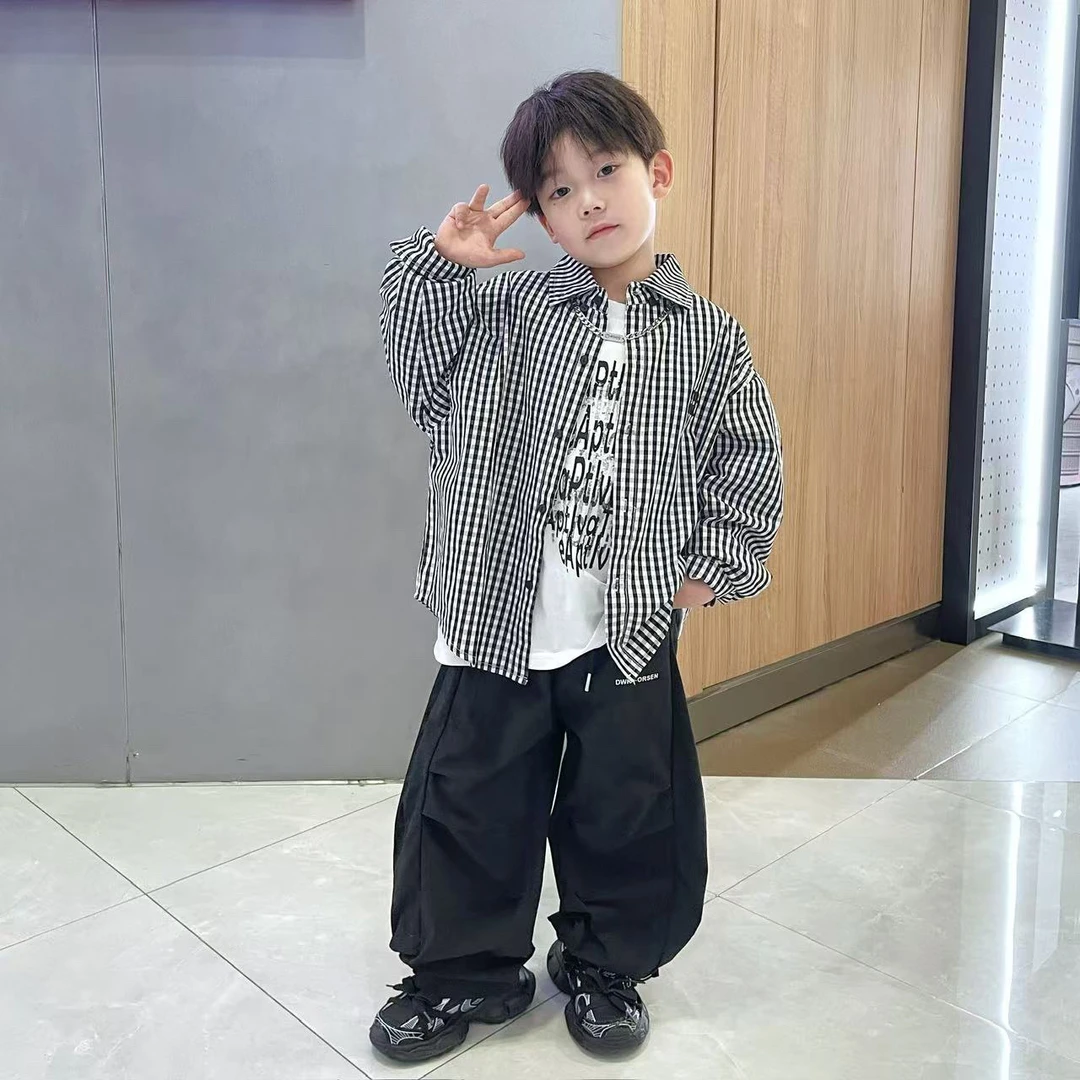儿童衣装男童衬衫春秋款新款装春中大童外套春季格子男孩衬潮
