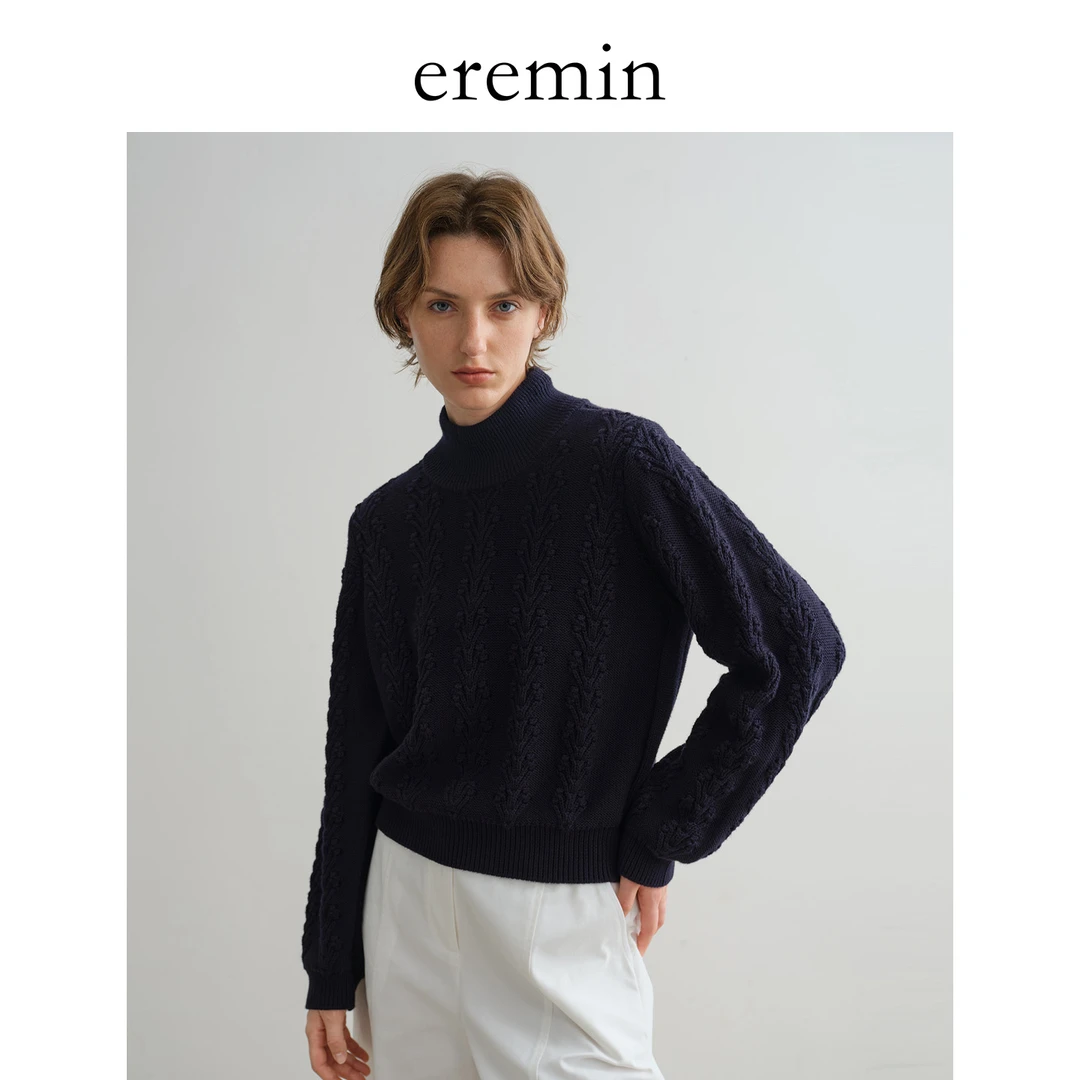 钩花毛衣/舒柔棉立体浮雕套头半高领毛衣55780