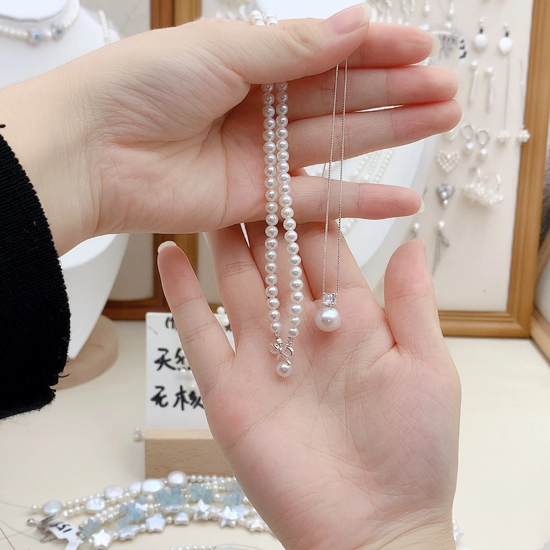 颈饰银S925镶嵌淡水珍珠
