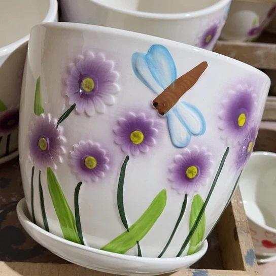 多肉绿植陶瓷花盆9.9包邮，有孔