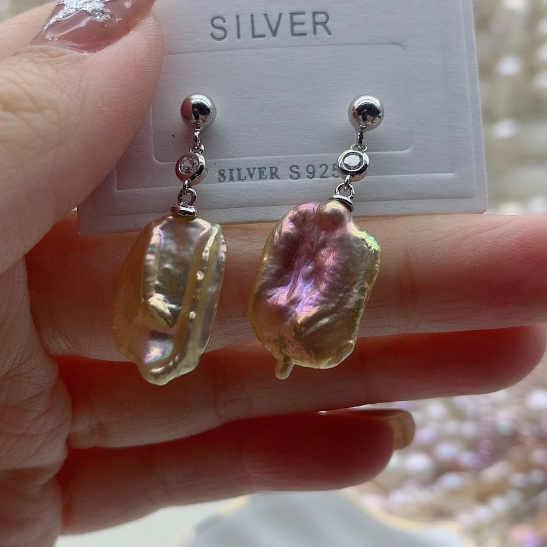 银S925镶嵌耳饰淡水珍珠