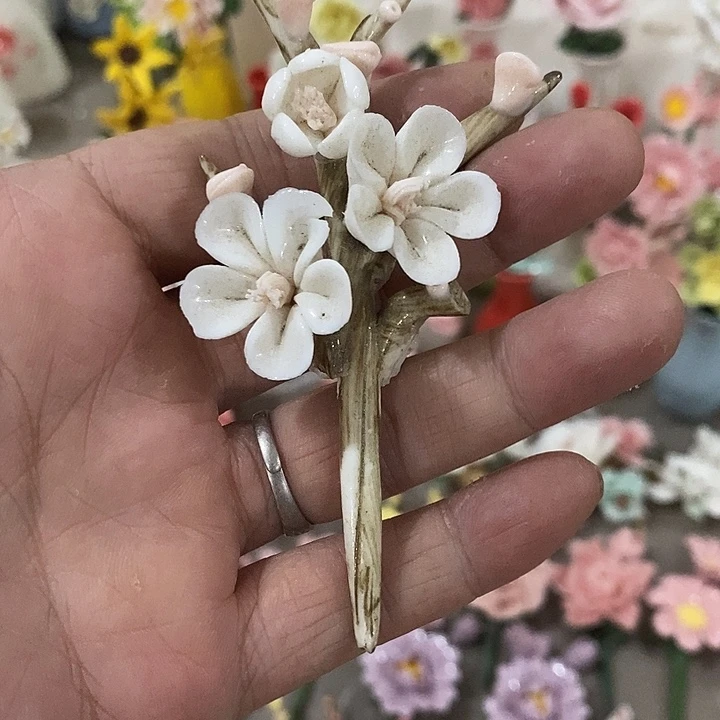 瓷片纯手工陶瓷花摆件瑕