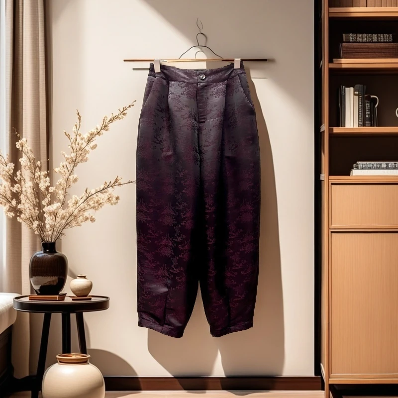 【千秋专属】260新中式小脚裤2024时尚复古宽松提花