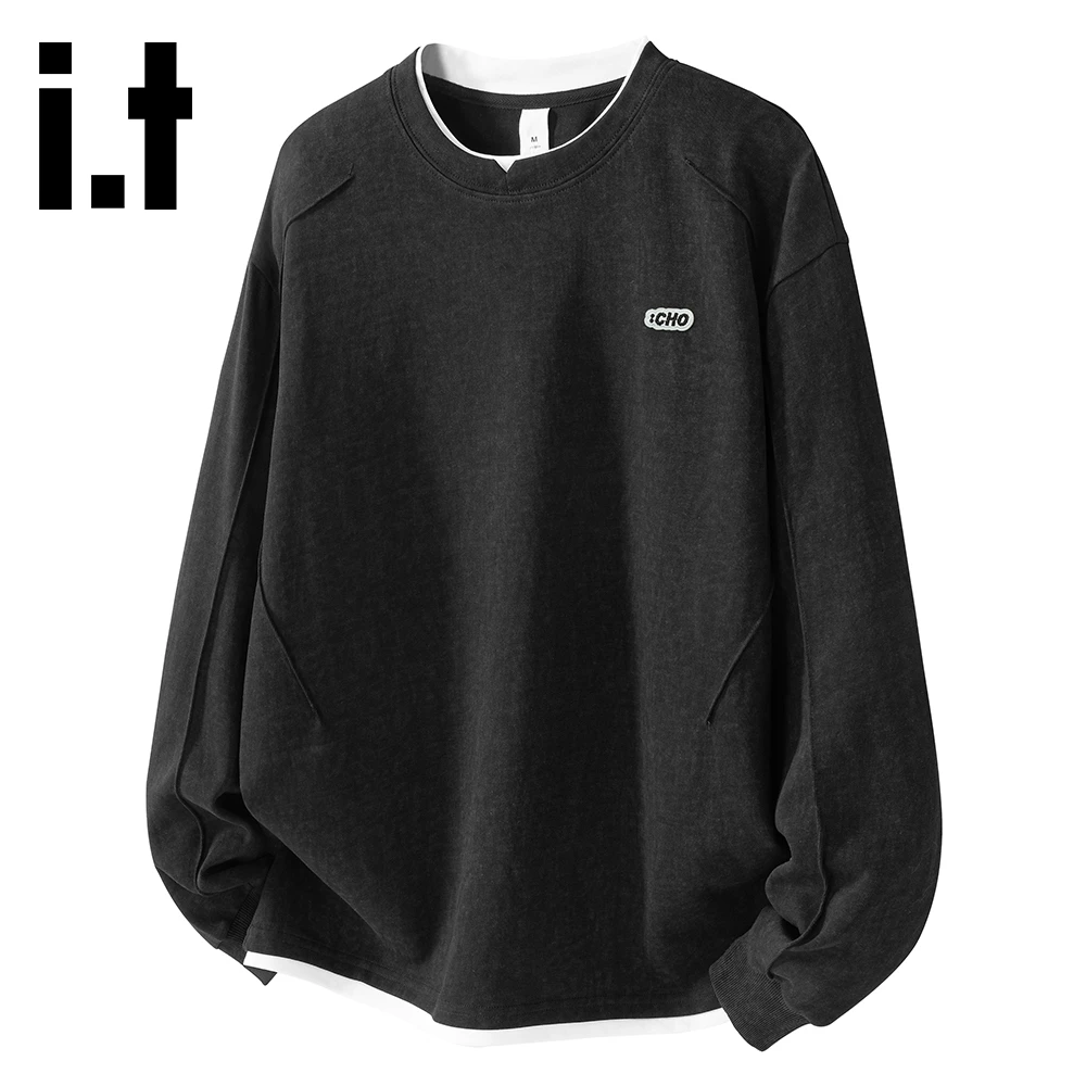 it:CHOCOOLATE美式潮流假两件圆领卫衣男秋季新款休闲内搭打底衫