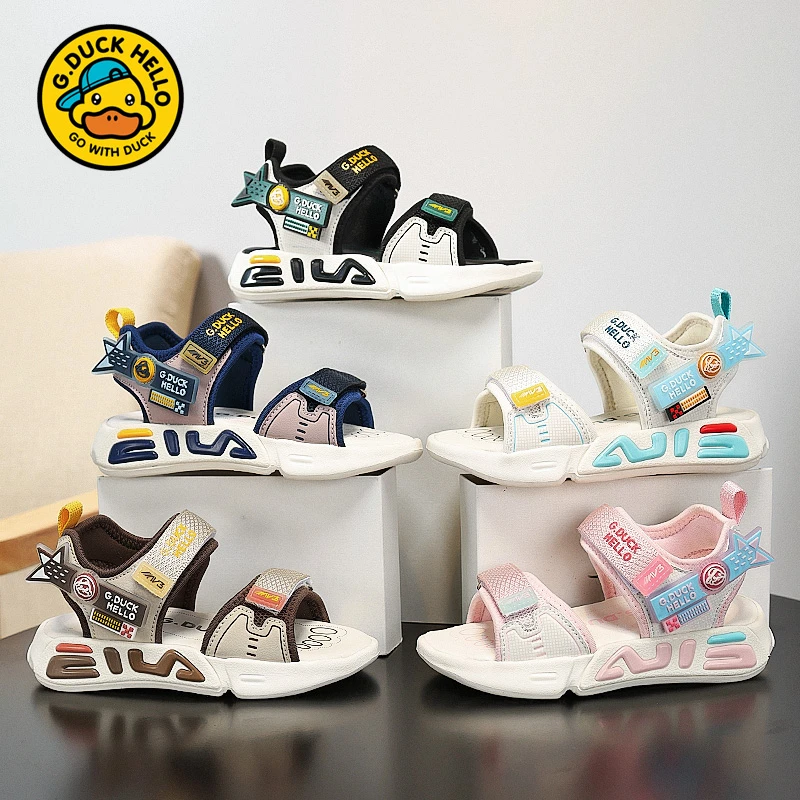 小黄鸭品牌露趾凉鞋2025夏季新款中大童小女孩防滑儿童沙滩凉鞋潮