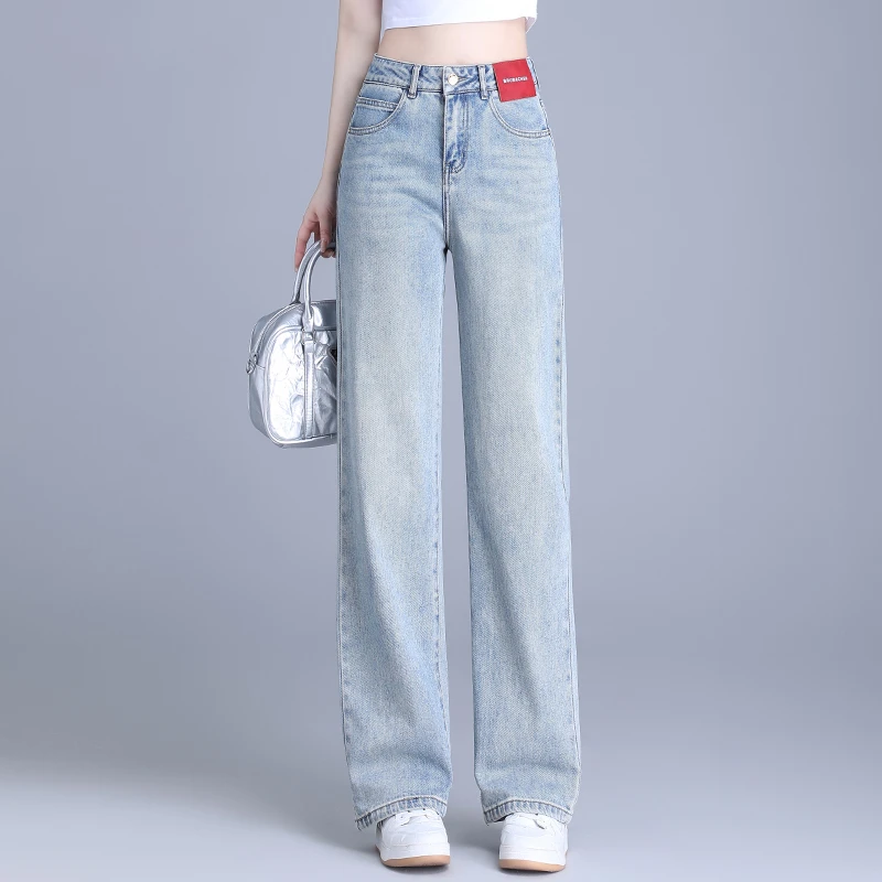 正品高端2025新款春秋季时尚百搭显瘦直筒裤女长裤阔腿牛仔裤长裤