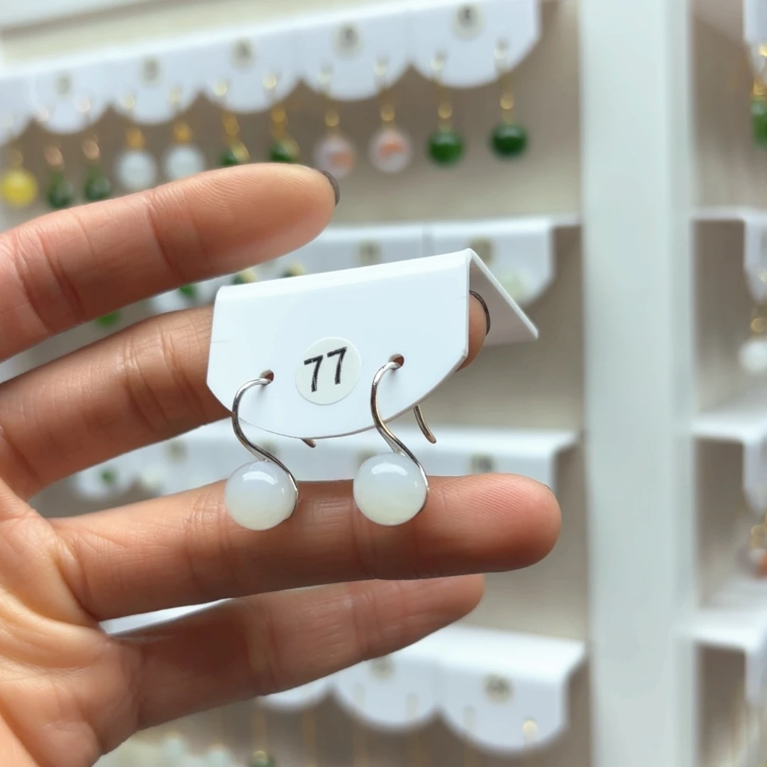 和田玉耳饰银S925镶嵌2