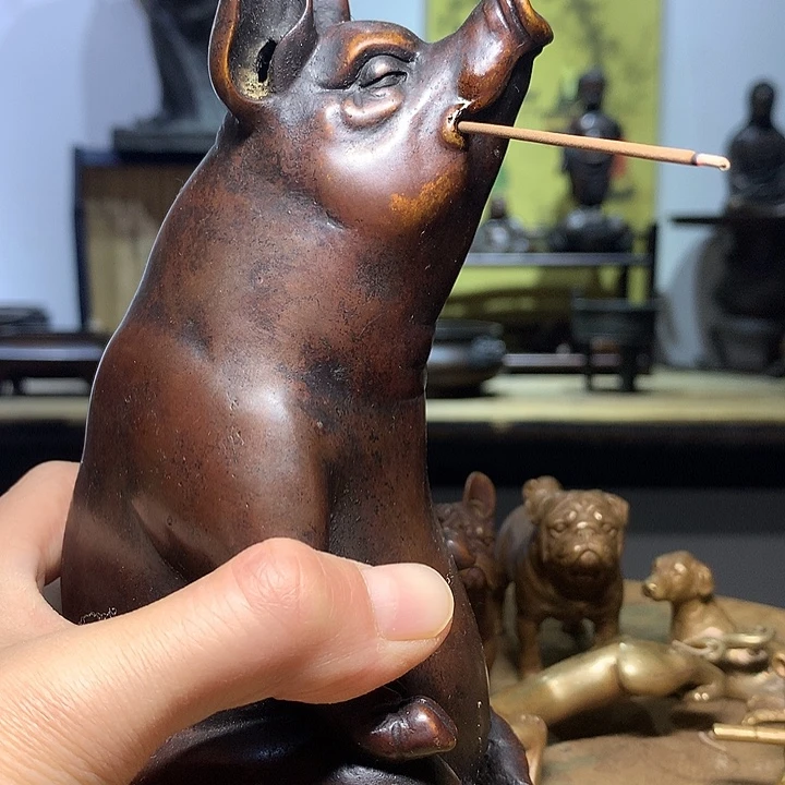 剑***心铜茶宠 摆件 猪熏炉