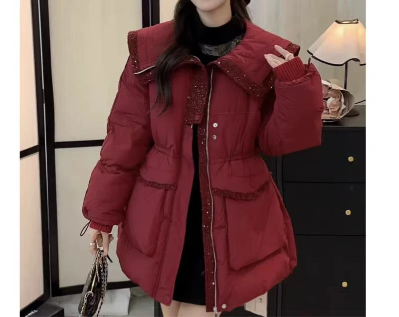 25901-2-DQ红色大翻领加厚短款外套