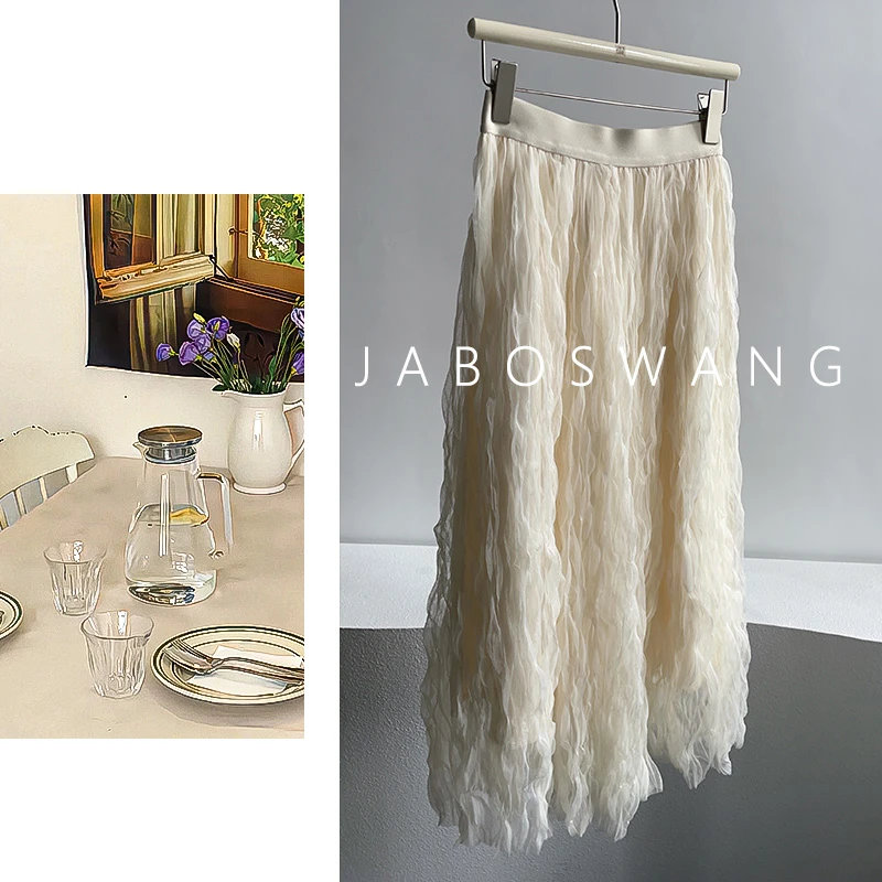 K162方便面半裙2025早春新款时尚百搭高腰显瘦A字裙中长款半身裙