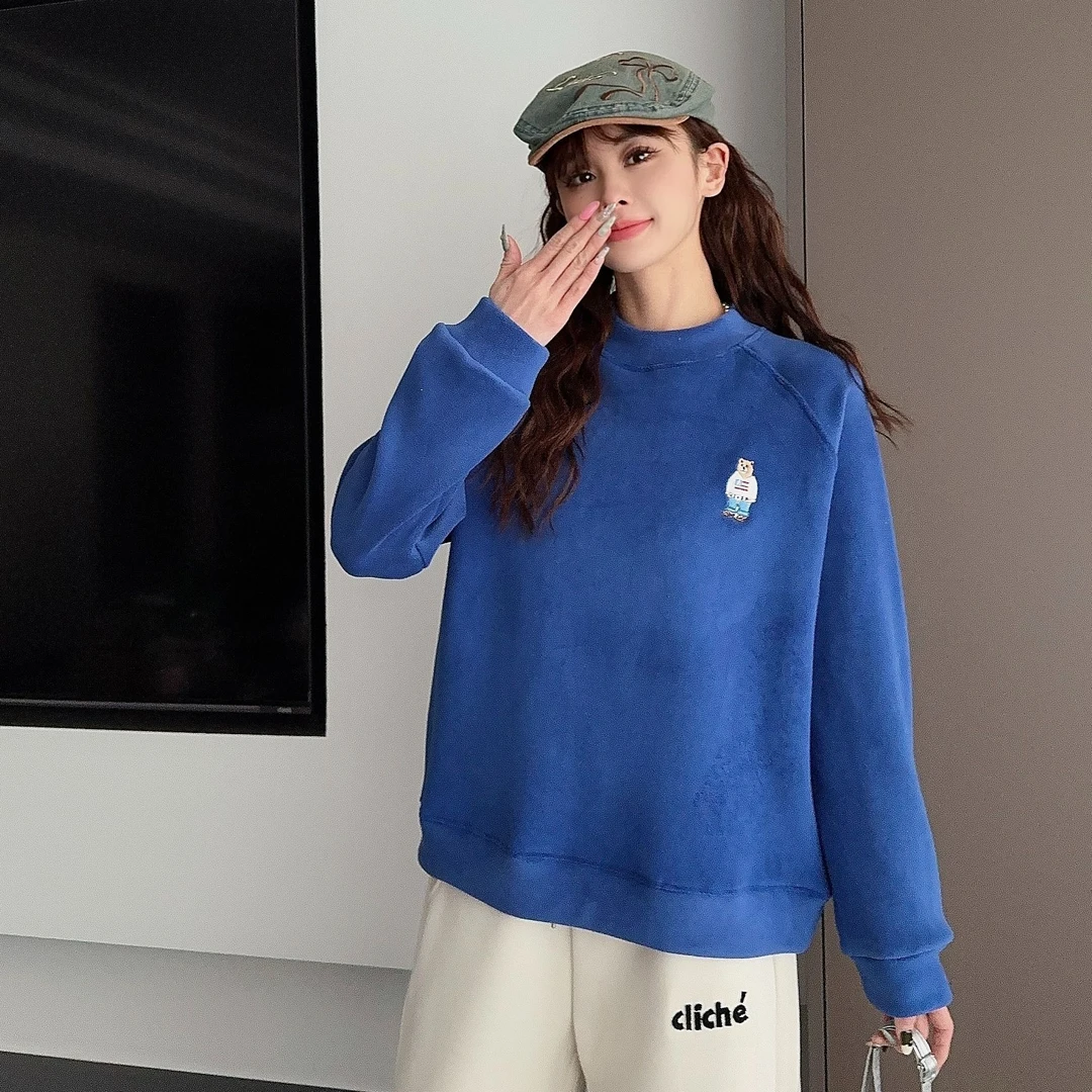 Y276冬款双面绒新款休闲时尚韩版百搭刺绣女士套头卫衣24-226