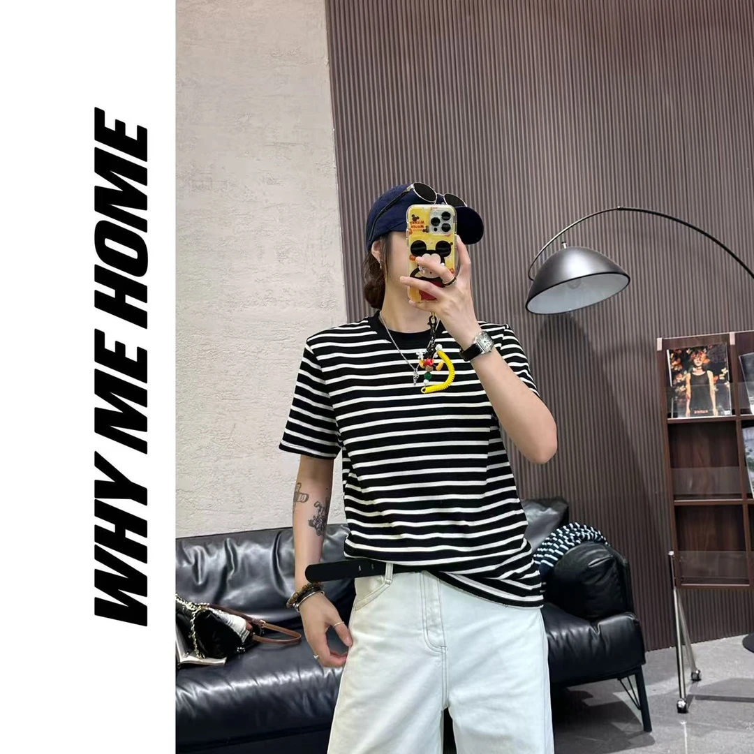 【百搭条纹】复古港味条纹圆领显瘦百搭T恤7795