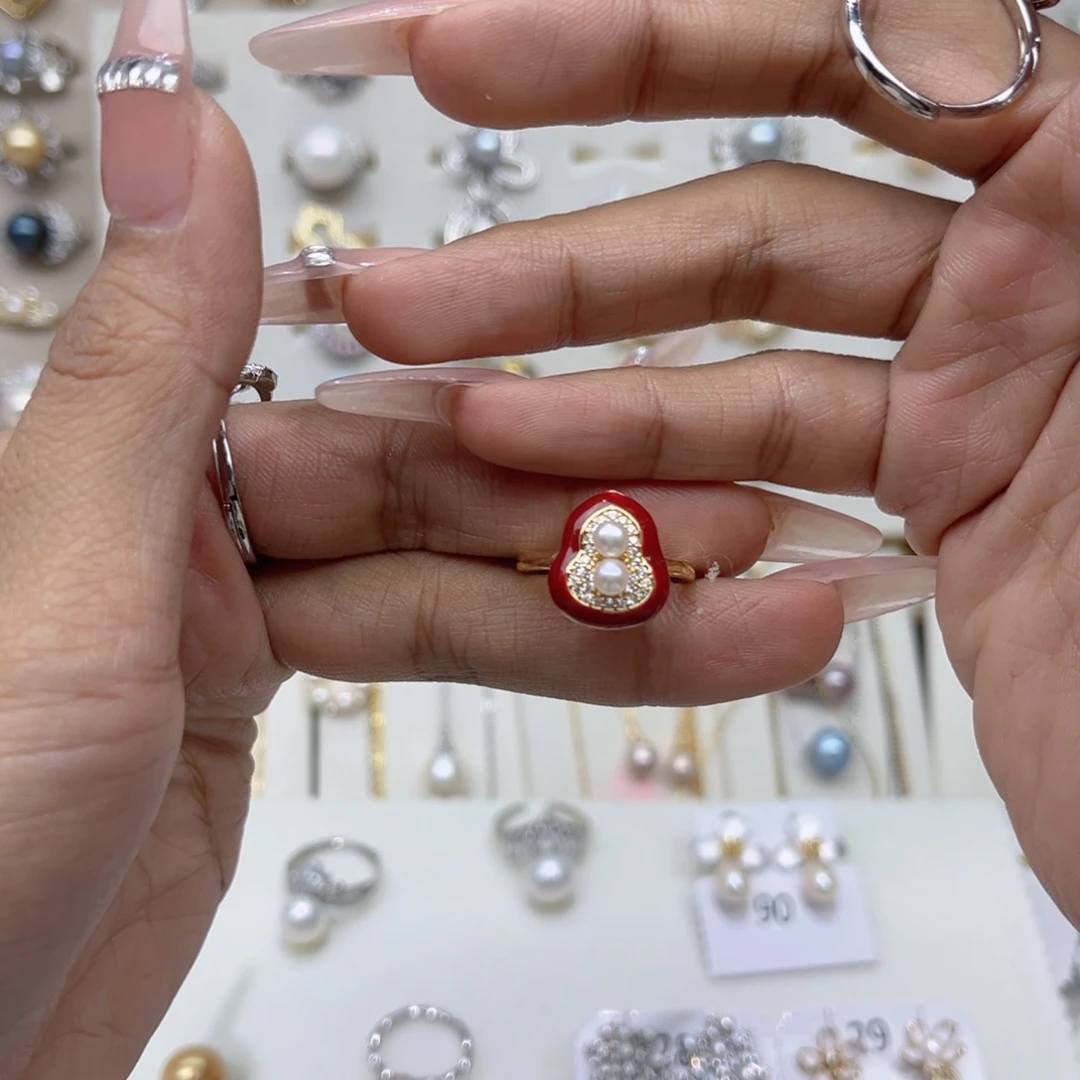 橙***এ合金淡水珍珠戒指