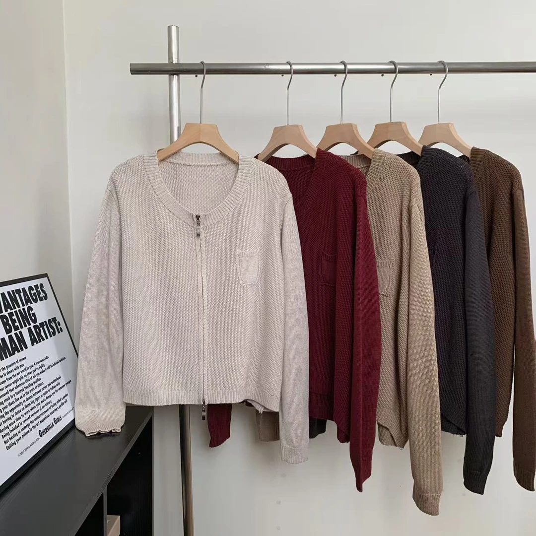 素心轻奢 2025秋款休闲百搭简约风双拉链针织棉线开衫外套13618