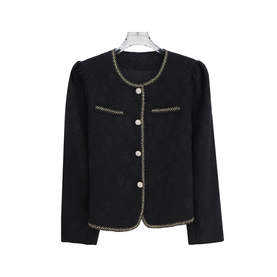 小香风重工长袖法式轻奢提花圆领短外套S2567