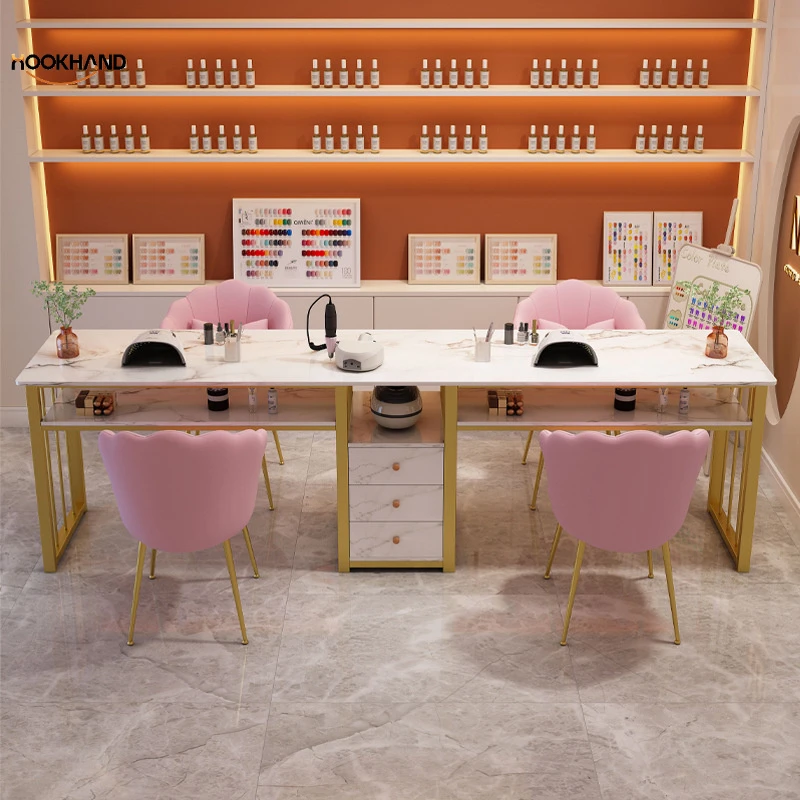 美甲桌双人指甲台桌椅套装简约现代美甲台桌子经济型沙龙家具