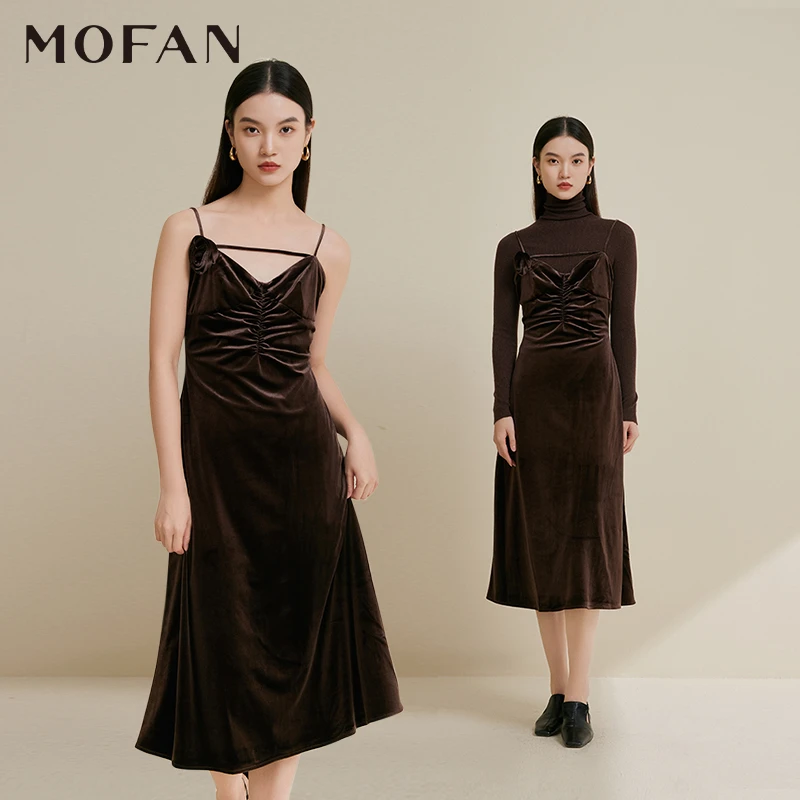 【籽言专属】MOFAN摩凡冬新款暗夜黑连衣裙MDL385772