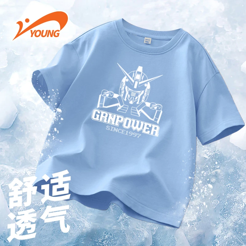 贵人鸟儿童纯棉卡通印花T恤中大童新款运动休闲圆领短袖童装上衣