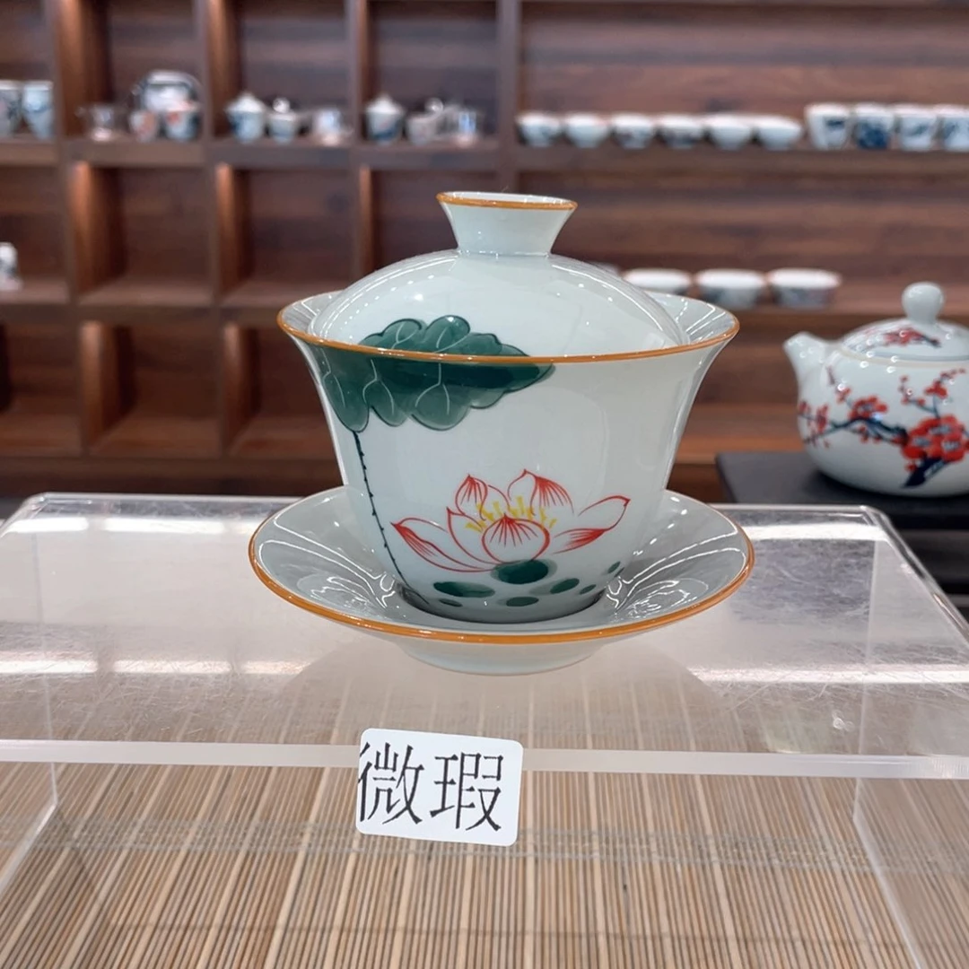 釉下手绘茶具微瑕