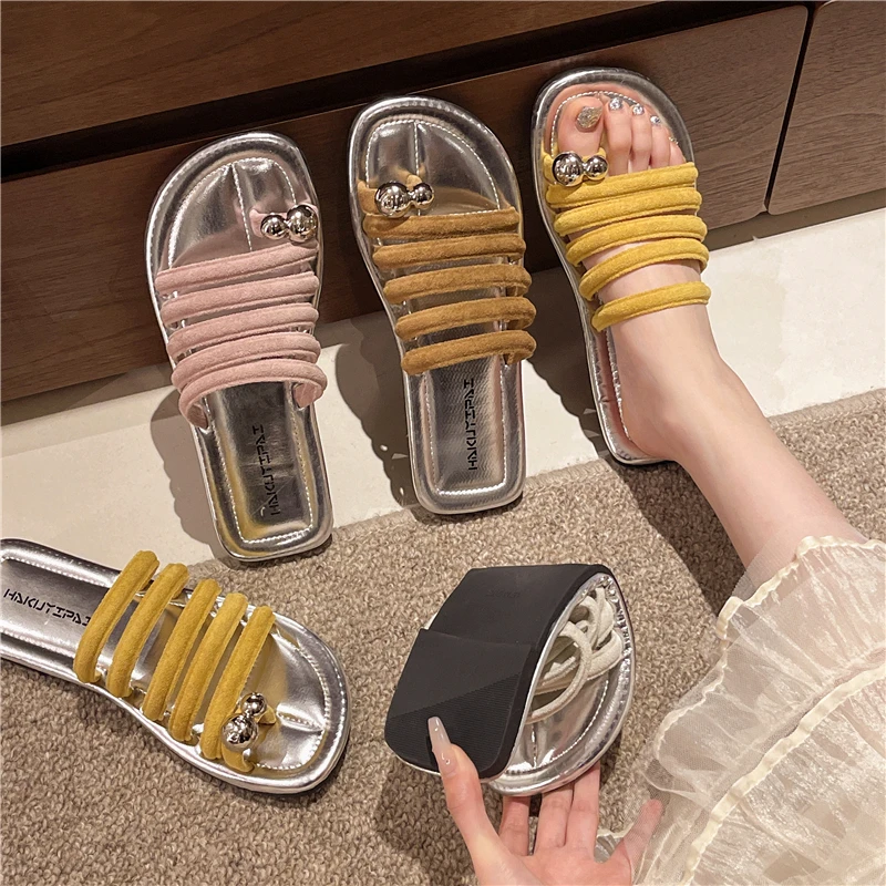 2025夏季新款外穿拖鞋女时尚百搭学生女士平底软底拖鞋一字拖