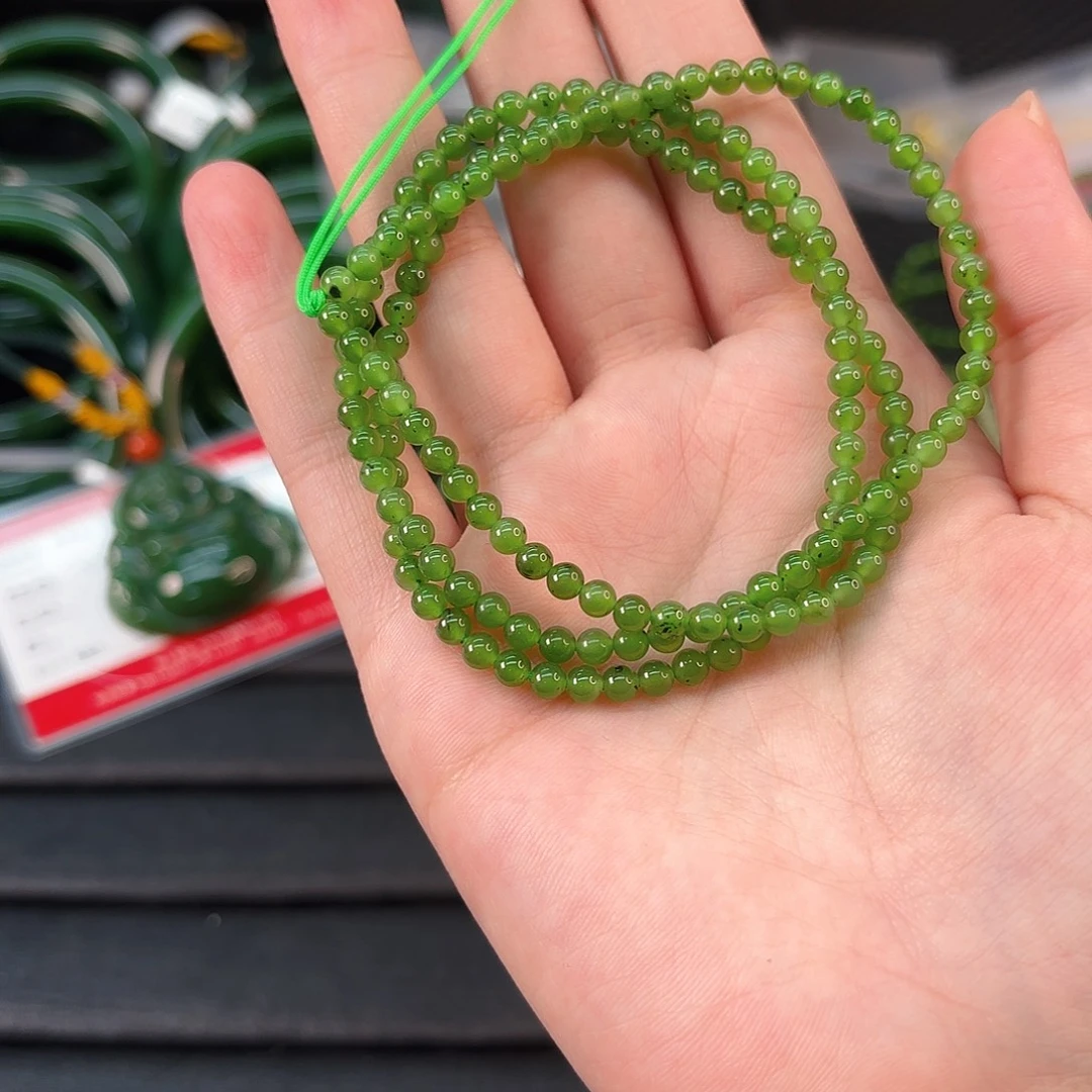 和田玉未镶嵌颈饰碧玉小米珠 不带扣头