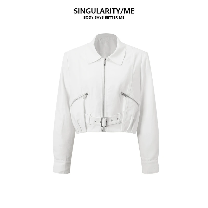 Singularity Me 3A 2009 翻领拉链短款工装机车时尚天丝夹克外套