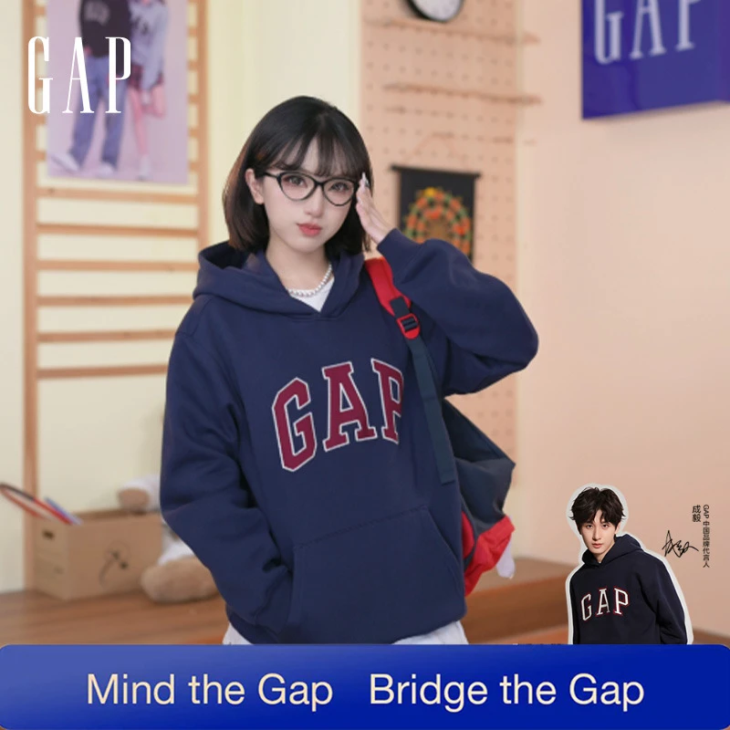 【成毅代言】Gap男女秋冬美式加绒灰色连帽套头卫衣休闲百搭786381