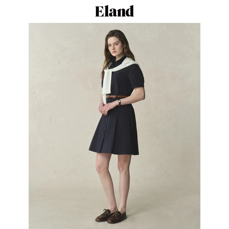 【商场同款新品】Eland衣恋衬衫裙夏欧若智性风泡泡袖EEOWF23T7A