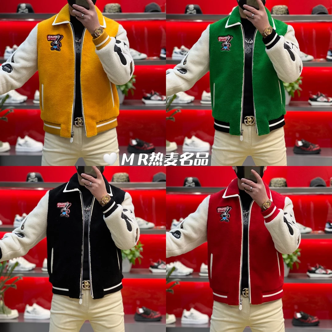 【热麦集合】2025秋冬羊毛加厚拼色米老鼠刺绣款 男士修身保暖外套