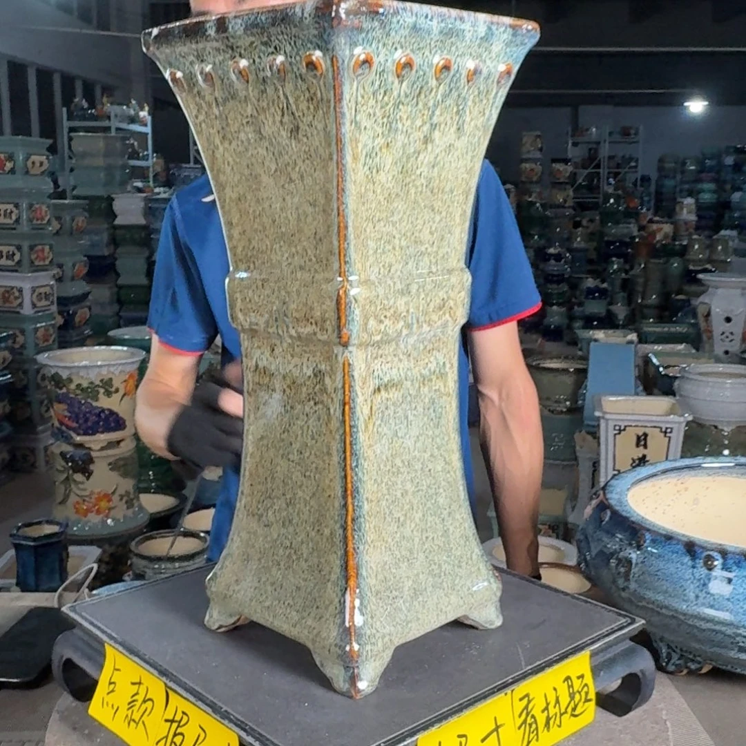 一风堂石湾花盆 内15高41修补痕迹瑕疵