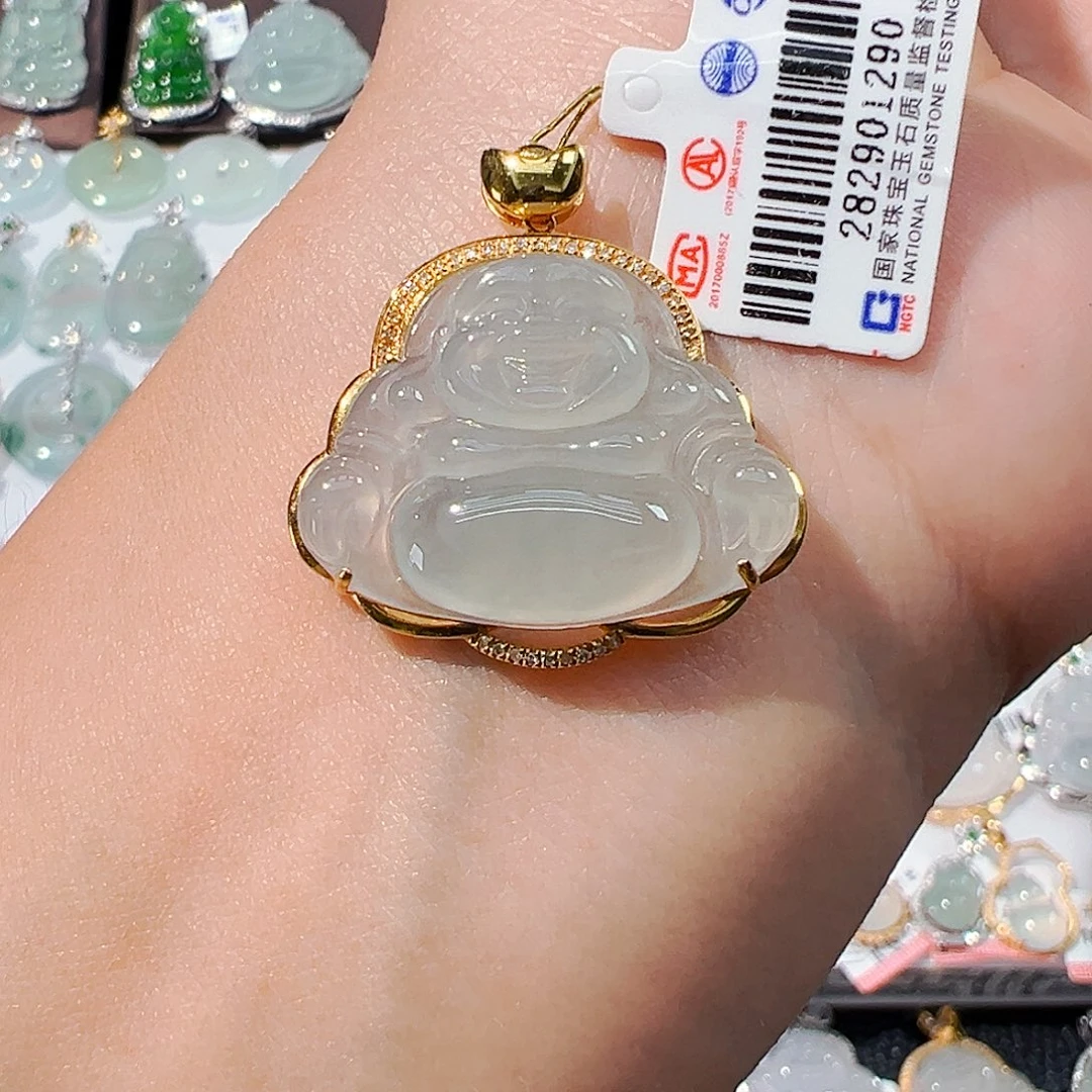 吊坠(不含链)18K金镶嵌翡翠佛公