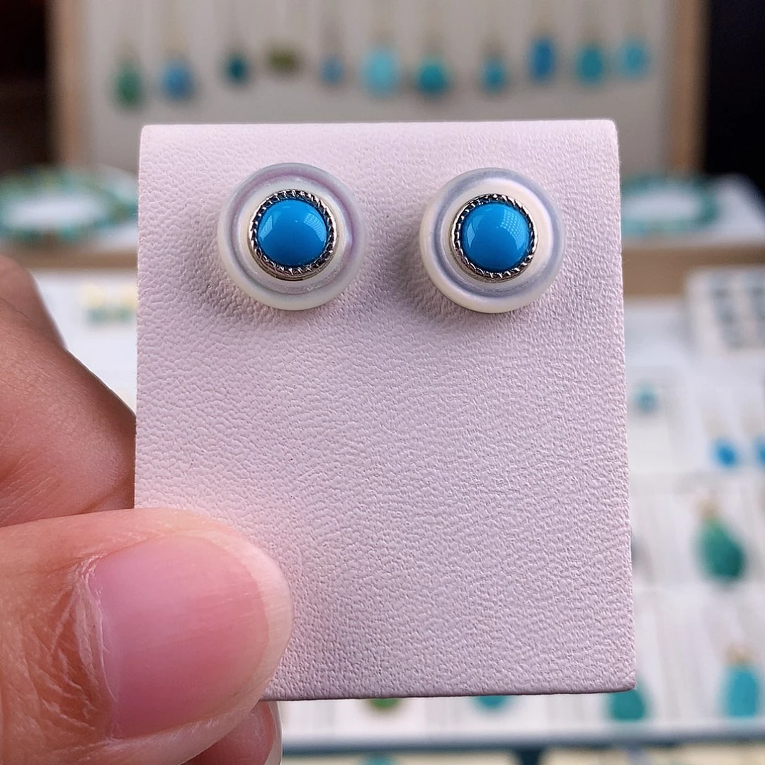 银S925镶嵌绿松石耳饰