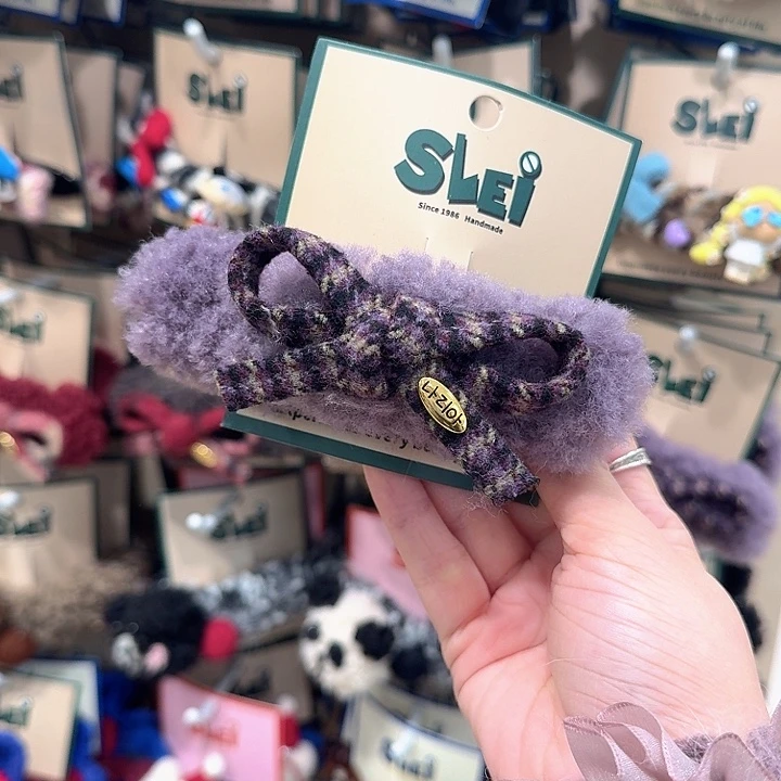 紫色毛毛懒人夹蝴蝶结