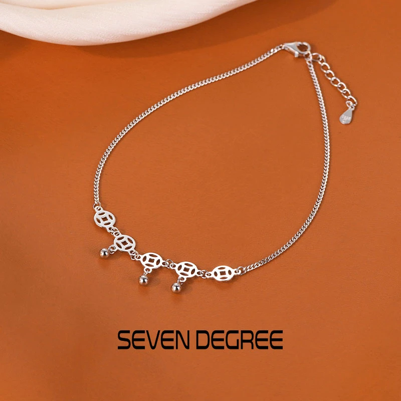 七度 925银脚链 女中式五帝钱铜钱手链古风脚裸绳灵动个性高级感