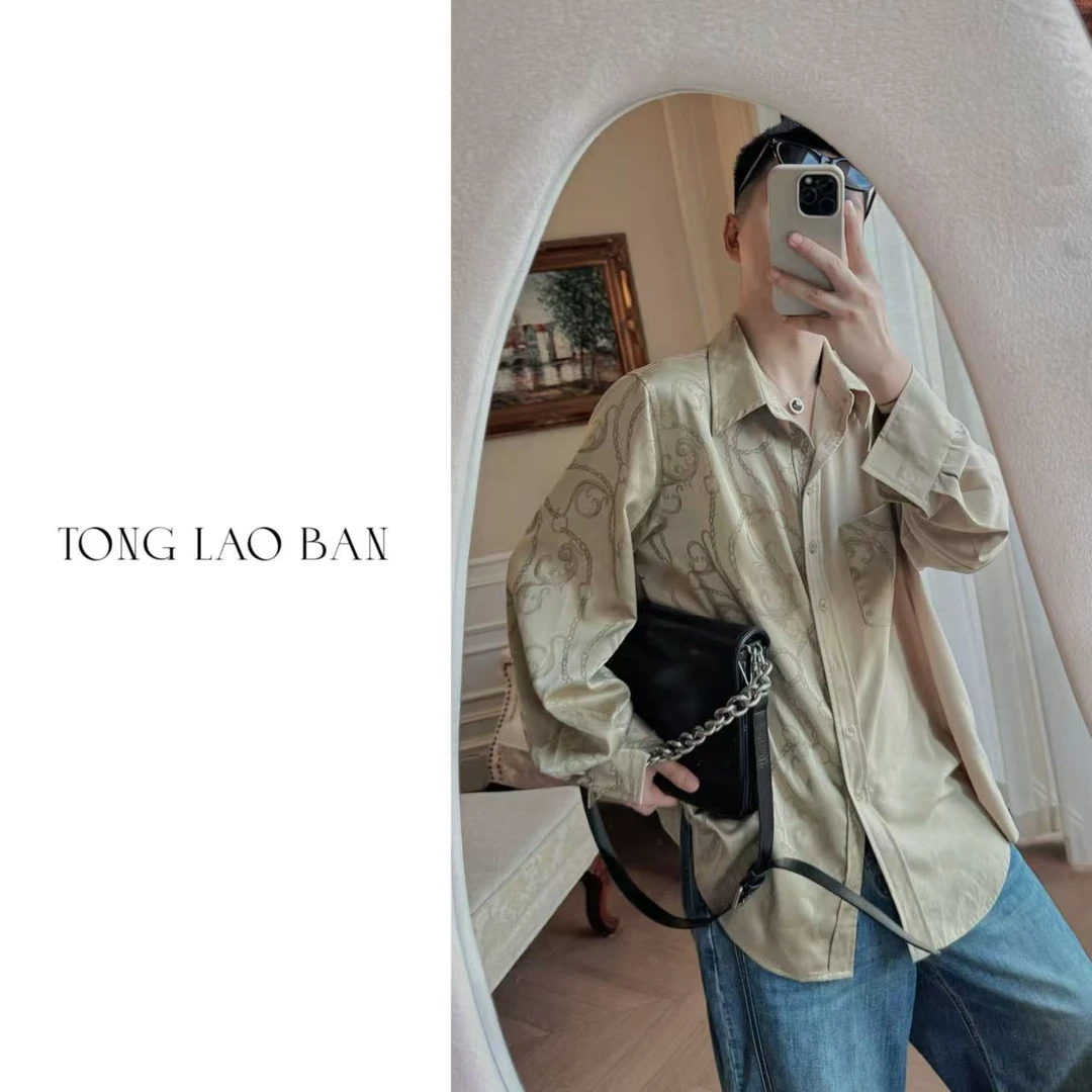 TONG 大码微胖 【南至】链条纹衬衫