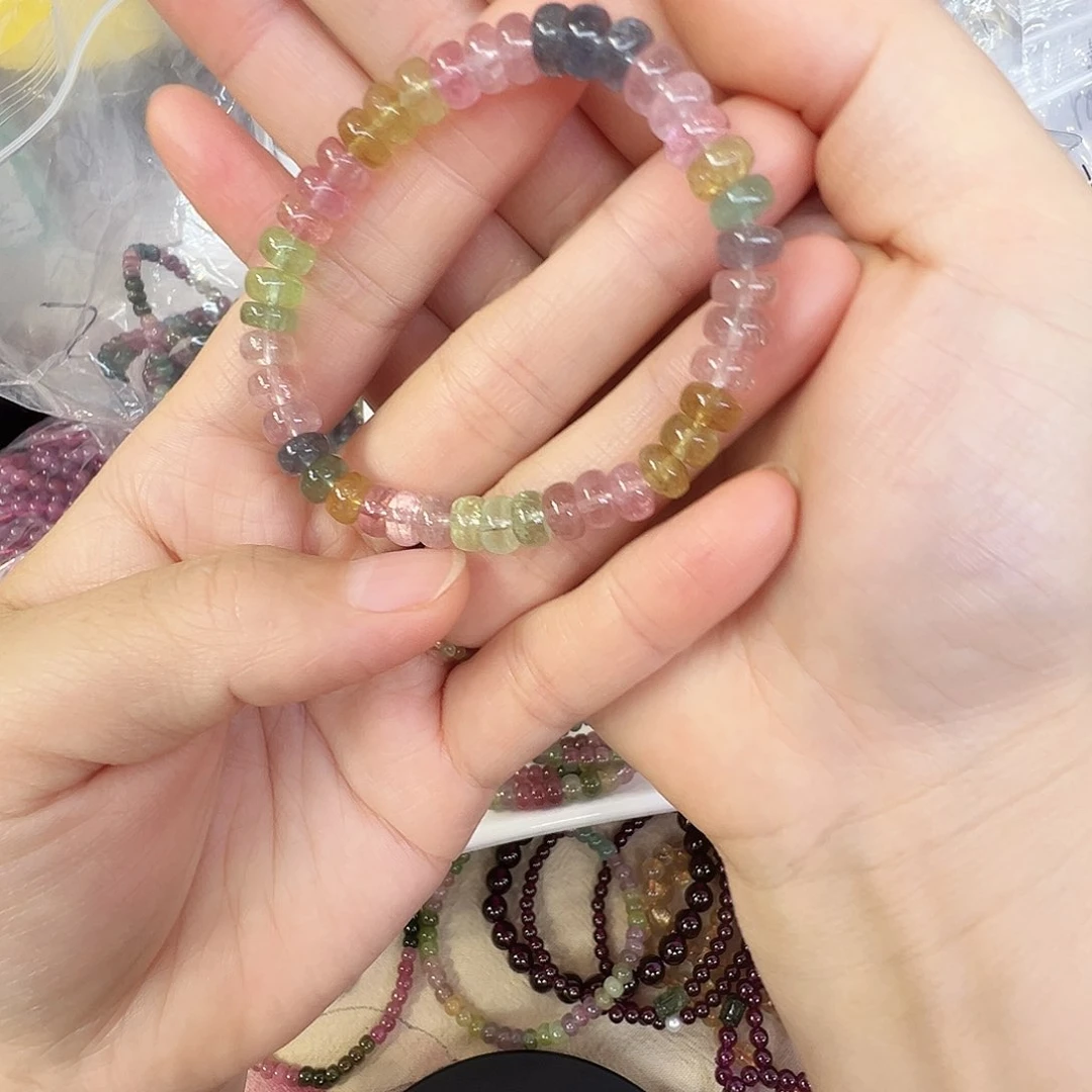 蓝***萨手链银S925镶嵌碧玺不退不换拍七发一