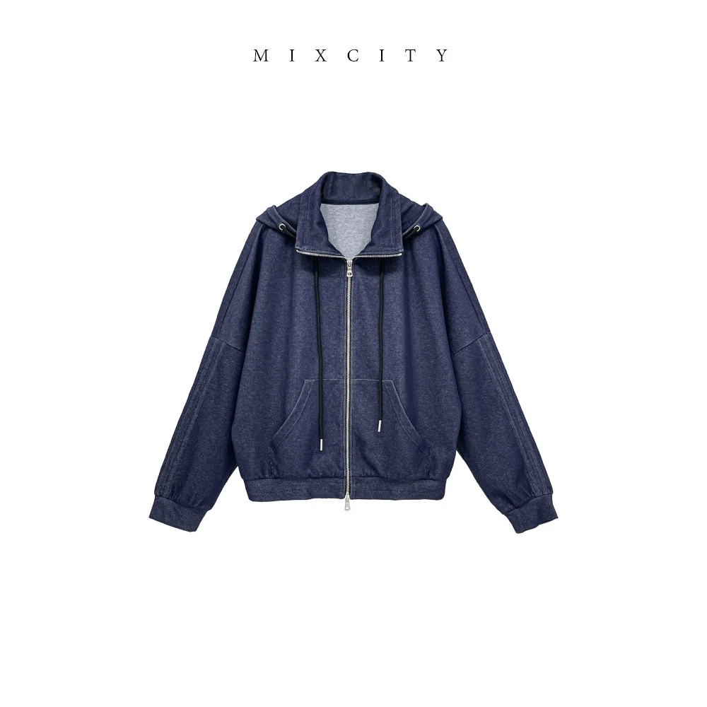 【亚楠本楠】瀑布外套◆宽松垂感拉链连帽外套6634