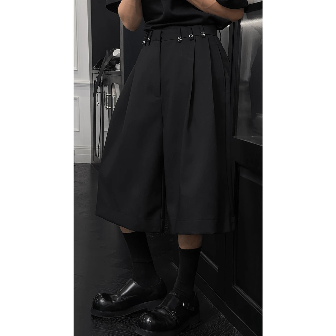 龙叨叨夏季新品原创设计款纯色廓形阔腿裤男垂坠感七分裤休闲西裤