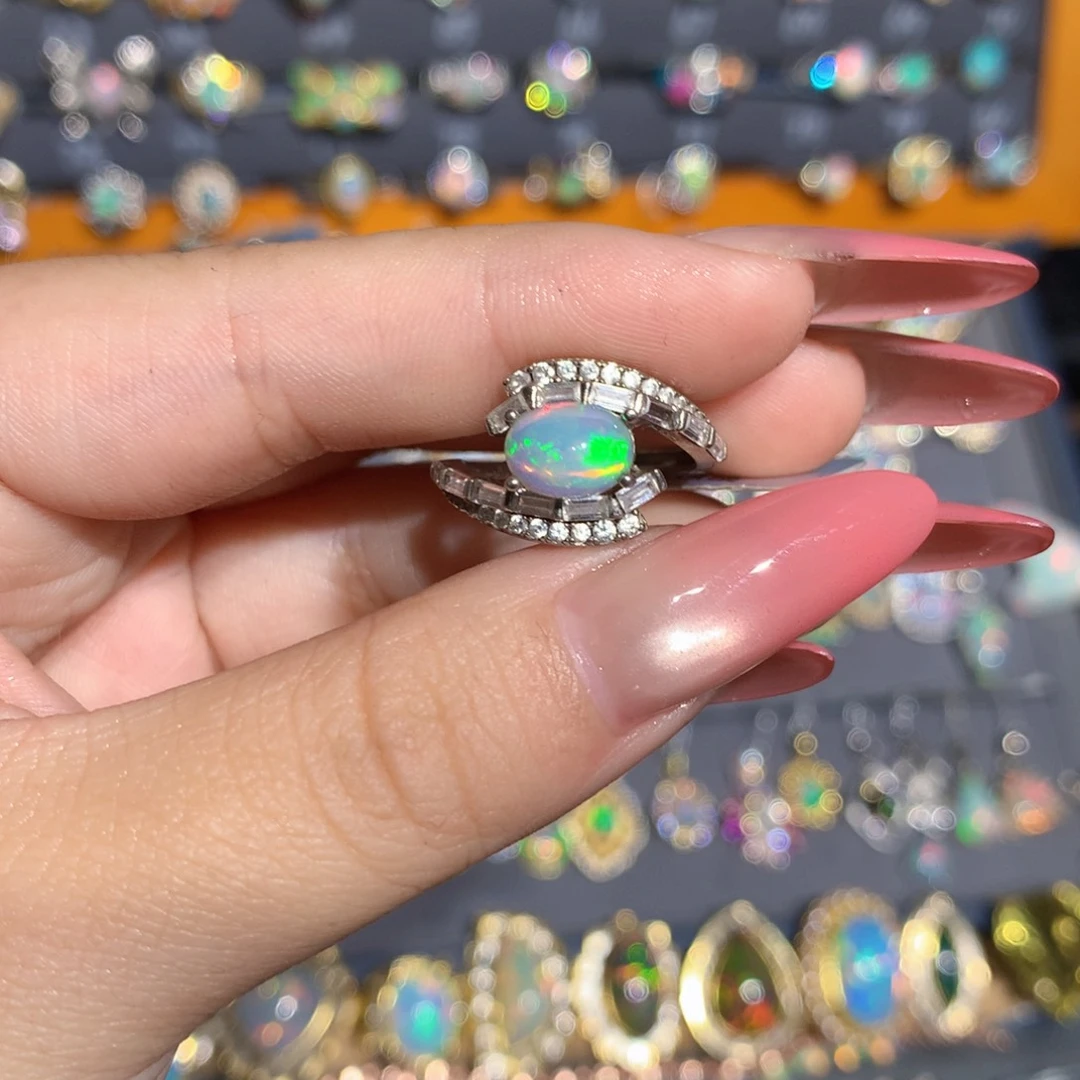 银S925镶嵌欧泊欧泊戒指l