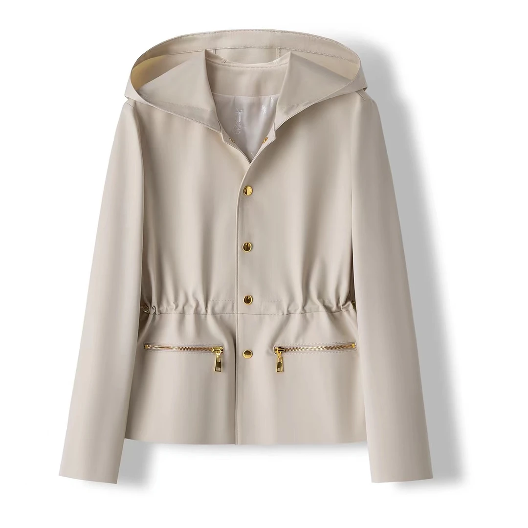 捡漏【不退换】女风衣式外套纯色收腰连帽外套潮奢美式夹克