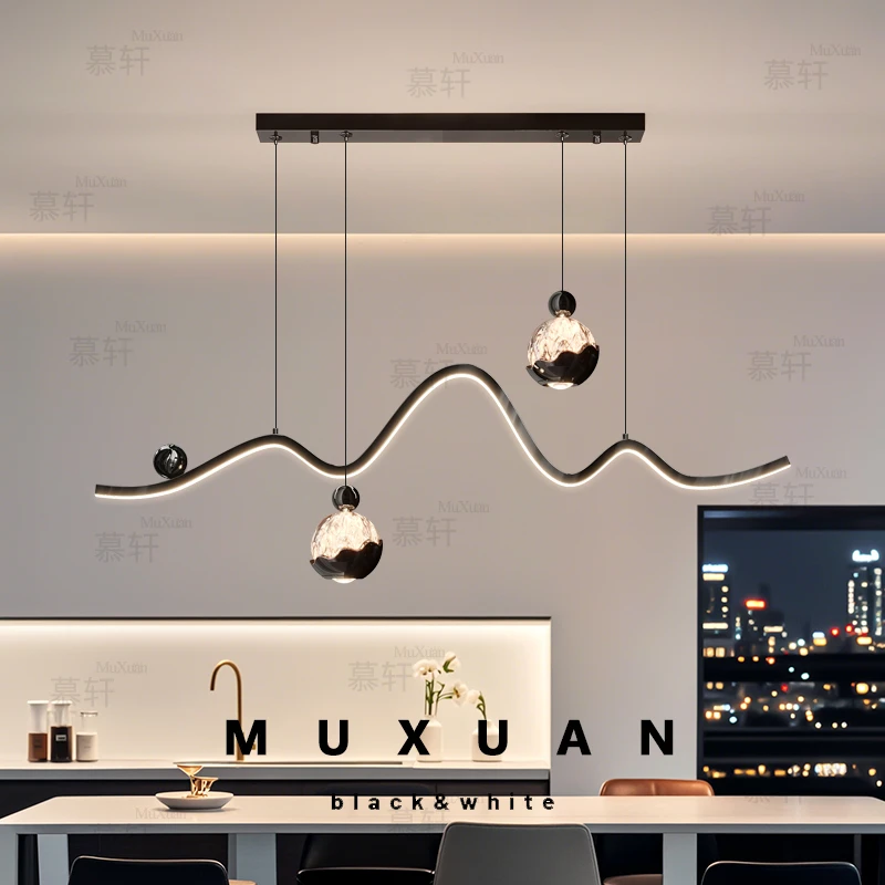 餐厅灯吊灯2025新款意式极简高级感岛台茶室吧台长条餐桌中山灯具
