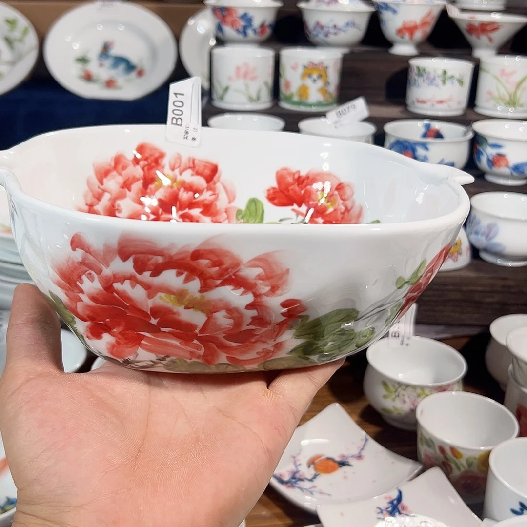 景德镇手工手绘陶瓷8寸双耳汤碗