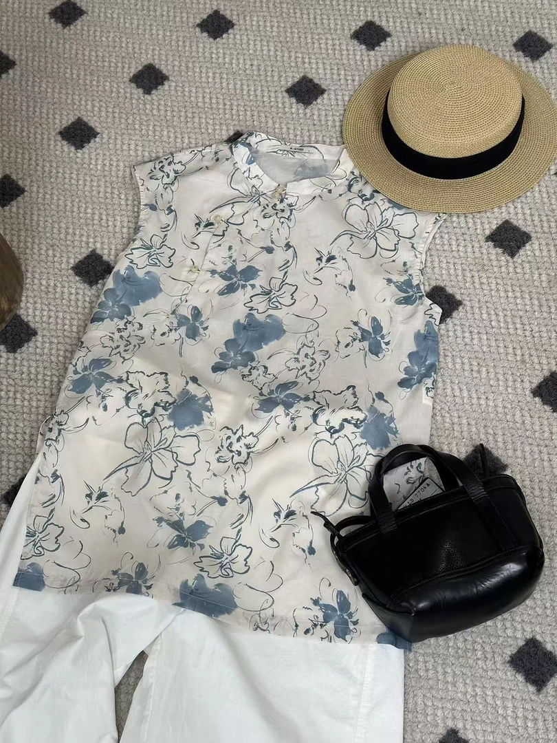 大禾自制:休闲无袖小国风中式小衫