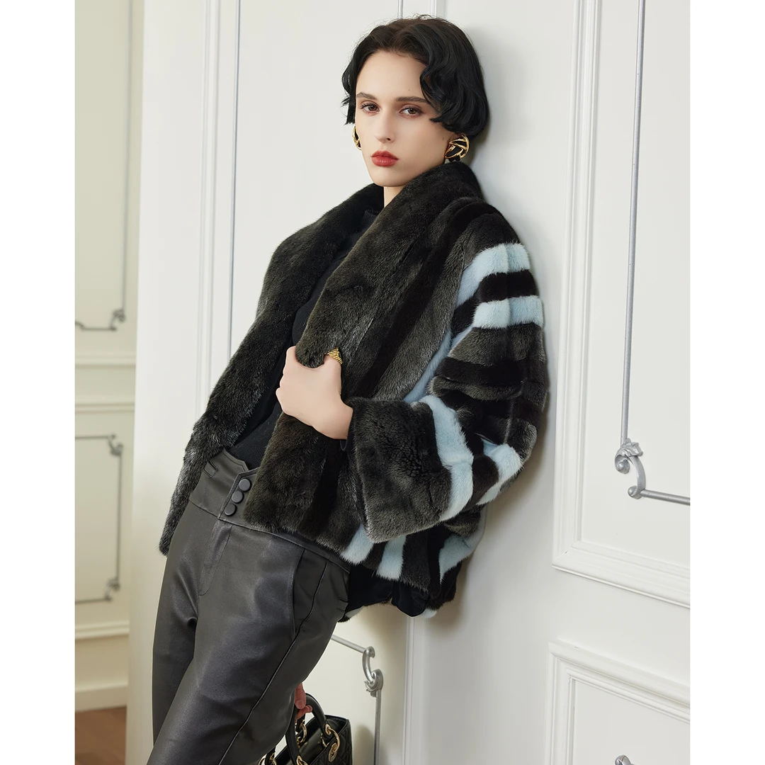 【奔赴华光】2025新款水貂皮草外套时尚宽松整貂皮大衣女S23321A