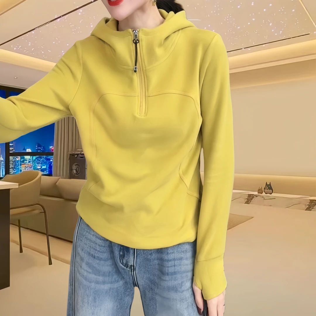 【显白】冬季新款带连帽拉链卫衣女双面德绒时尚宽松内搭保暖打底衫