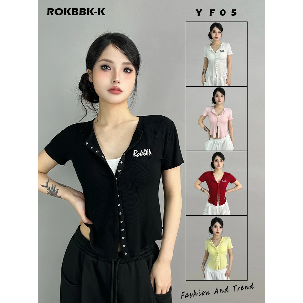 ROKBBK－K/布韩辣妹性感露肩短袖t恤女黑色性感辣妹小众露肩爵士