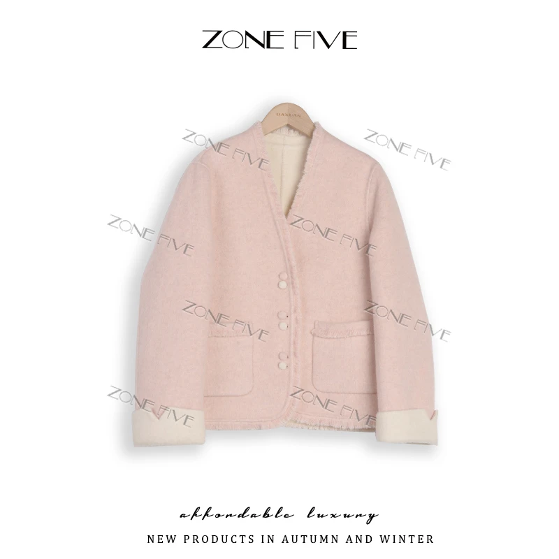 “两面穿 一件抵两”【zonefive】双面呢大衣女短款毛呢外套8879