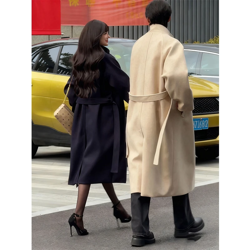 英伦雅痞单排扣毛呢大衣男秋冬高级感呢子外套立领中长款过膝风衣