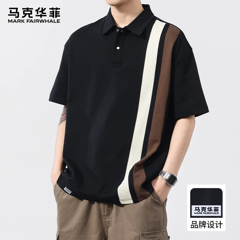 马克华菲高端拼色肌理感轻奢短袖Polo衫男士夏季新款宽松休闲T恤